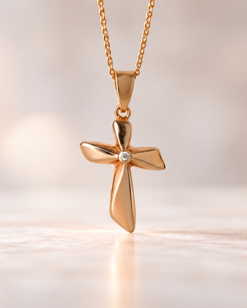 Spirit Cross with Diamond-14K Gold Cross